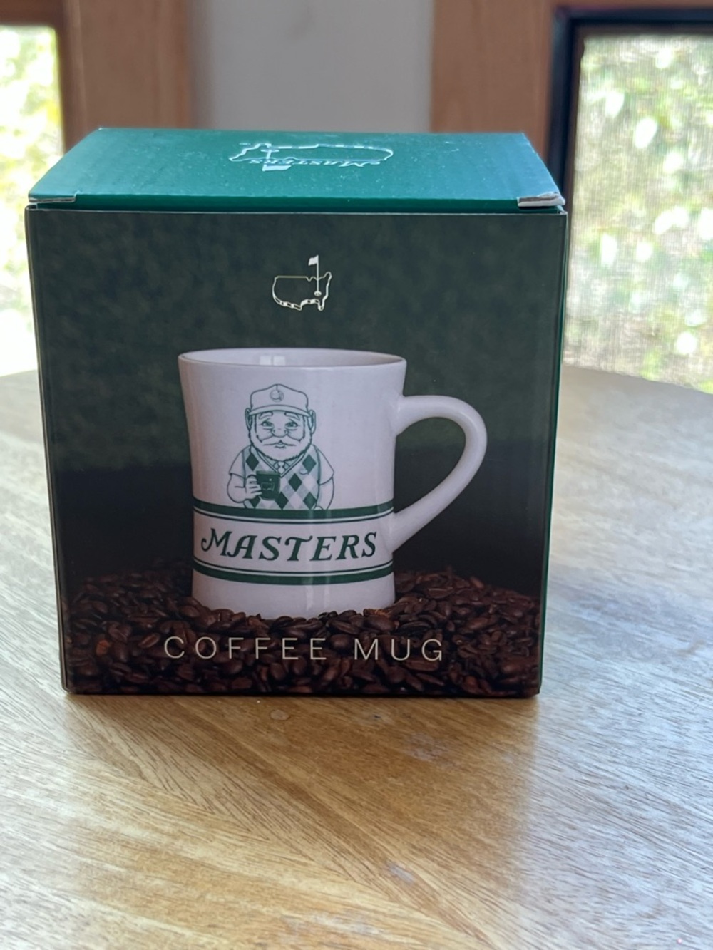 Masters White Mug with Green Logo and Trim